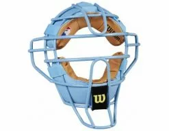 Wilson Umpire Gear Wilson MLB Sky Blue Dyna-Lite Steel Umpire Mask With Sky Blue And Tan 7 Wilson Umpire Gear Wilson MLB Sky Blue Dyna-Lite Steel Umpire Mask With Sky Blue And Tan -Bats Shop A3009 BL TN Front Angled
