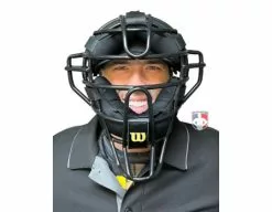 Wilson Umpire Gear Wilson Dyna-Lite Steel Umpire Mask With Memory Foam -Bats Shop A3009X MEM Wilson Dyna Lite Steel Umpire Mask with Memory Foam worn front