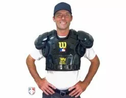 Wilson Umpire Gear Wilson Premium Umpire Chest Protector Replacement Harness -Bats Shop A3210 Wilson Gold Chest Protector Worn Front 2 1