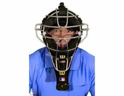 Wilson Umpire Gear Wilson MLB Gold 6" Umpire Throat Guard 6 Wilson Umpire Gear Wilson MLB Gold 6" Umpire Throat Guard -Bats Shop A3901 YE Wilson MLB Gold Umpire Throat Gurad Worn Front View