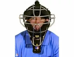 Wilson Umpire Gear Wilson MLB Gold 4" Umpire Throat Guard -Bats Shop A3902 YE Wilson MLB Gold 4 Umpire Throat Guard Worn Front View