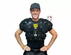 Wilson Umpire Gear Wilson MLB West Vest Pro Gold 2 Air Management Umpire Chest Protector -Bats Shop B7204 Wilson MLB West Vest Pro Gold 2 Air Management Umpire Chest Protector worn front