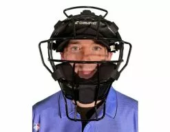 Champro Umpire Gear Champro Lightweight Steel Umpire Mask 11 Champro Umpire Gear Champro Lightweight Steel Umpire Mask -Bats Shop CM72 B CHAMPRO STEEL UMPIRE MASK Worn Front View