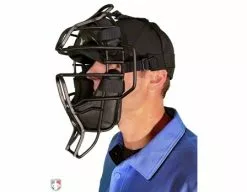 Diamond Umpire Gear Diamond Matte Black Big League Aluminum Umpire Mask With Leather 10 Diamond Umpire Gear Diamond Matte Black Big League Aluminum Umpire Mask With Leather -Bats Shop DFM BL Diamond Big League Aluminum Umpire Mask with Leather Worn Front Angled View