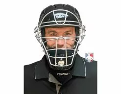 Force3 Umpire Gear Force3 Silver Defender Hockey Style Umpire Helmet -Bats Shop F3 HSMV3 SV Force3 V2 Silver Defender Hockey Style Umpire Helmet front worn