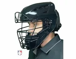 Force3 Umpire Gear Force3 Black Defender Hockey Style Umpire Helmet -Bats Shop F3 HSMv3 BK Force3 Black Defender Hockey Style Umpire Helmet worn angle