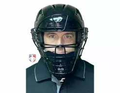 Force3 Umpire Gear Force3 Black Defender Hockey Style Umpire Helmet -Bats Shop F3 HSMv3 BK Force3 Black Defender Hockey Style Umpire Helmet worn front
