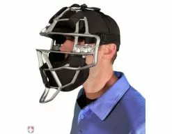 ALL-STAR Umpire Gear All-Star Silver Magnesium Umpire Mask With Black LUC 13 ALL-STAR Umpire Gear All-Star Silver Magnesium Umpire Mask With Black LUC -Bats Shop FM4000MAG UMP SV BK All Star Magnesium Umpire Mask with Black LUC Worn Front Angled View
