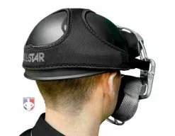 ALL-STAR Umpire Gear All-Star Delta Flex Umpire Mask Replacement Harness -Bats Shop FMHPRO SBK All Star Delta Flex Umpire Mask Replacement Harness angle with skull cap