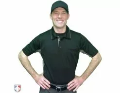 Smitty Umpire Smitty V2 Major League Replica Umpire Shirt - Black With Charcoal Grey -Bats Shop S314 BK Smitty V2 Major League Replica Black with Charcoal Grey Worn Front View