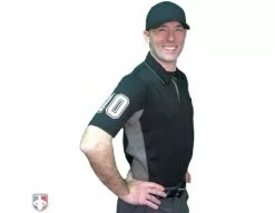Smitty Umpire Smitty V2 Major League Replica Umpire Shirt - Black With Charcoal Grey -Bats Shop S314 BK with N4 SUB WBW