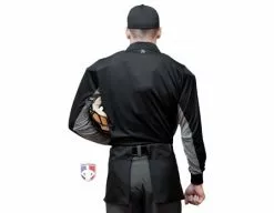 Smitty Umpire Smitty V2 Major League Replica Long Sleeve Umpire Shirt - Black With Charcoal Grey -Bats Shop S315 BK Smitty V2 Major League Replica Long Sleeve Umpire Shirt Black with Charcoal Grey back cp