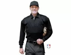 Smitty Umpire Smitty V2 Major League Replica Long Sleeve Umpire Shirt - Black With Charcoal Grey -Bats Shop S315 BK Smitty V2 Major League Replica Long Sleeve Umpire Shirt Black with Charcoal Grey front cp