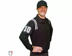 Smitty Umpire Smitty Traditional Half-Zip Umpire Jacket - Black And White -Bats Shop S320 BK Smitty Traditional Half Zip Umpire Jacket Black White Front Angled View with N4 SUB WBW 1