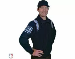 Smitty Umpire Smitty Traditional Half-Zip Umpire Jacket - Navy And Powder Blue 5 Smitty Umpire Smitty Traditional Half-Zip Umpire Jacket - Navy And Powder Blue -Bats Shop S320 N PB Smitty Traditional Half Zip Umpire Jacket Navy with Powder Blue Front Angled View with Navy on Powder Blue on White Precision Cut Numbers 1