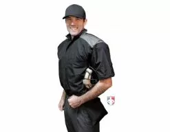 Smitty Umpire Smitty Major League Replica Convertible Umpire Jacket - Black With Charcoal Grey -Bats Shop S340 Smitty Major League Replica Convertible Umpire Jacket Black with Charcoal Grey angled with no sleeves plate