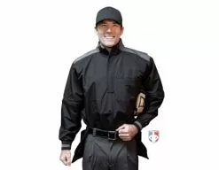 Smitty Umpire Smitty Major League Replica Convertible Umpire Jacket - Black With Charcoal Grey -Bats Shop S340 Smitty Major League Replica Convertible Umpire Jacket Black with Charcoal Grey front with sleeves plate