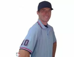 Smitty Umpire Smitty Pro Knit Umpire Shirt - Powder Blue With Red-White-Navy Trim -Bats Shop U126 265 with N3 SUB NWR 1
