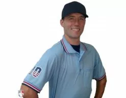 Smitty Umpire Smitty Pro Knit Umpire Shirt - Powder Blue With Red-White-Navy Trim -Bats Shop U126 265 with N3 SUB SNS