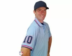 Smitty Umpire Smitty Pro Knit Umpire Shirt - Powder Blue With Red-White-Navy Trim -Bats Shop U126 265 with N4 SUB NWR 2